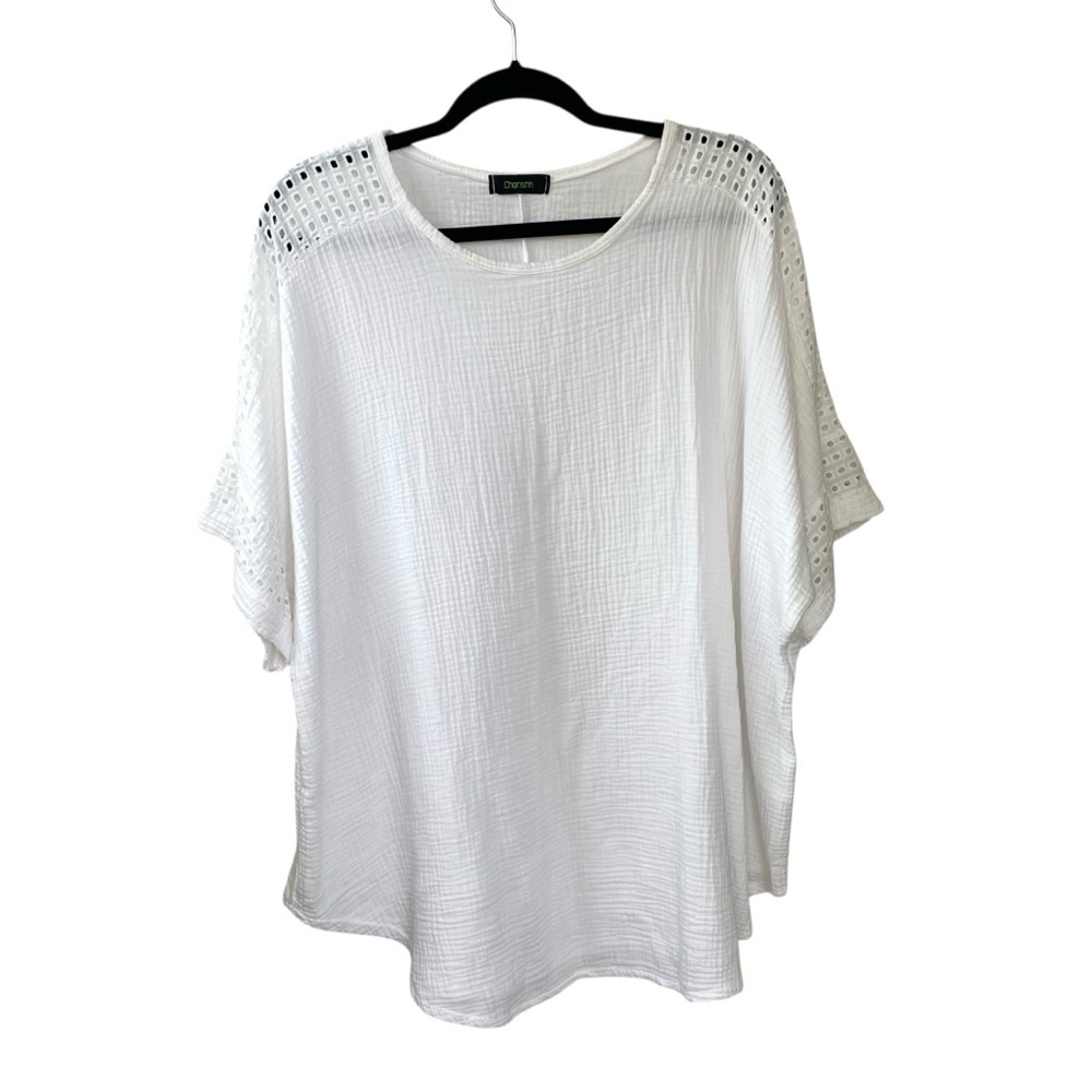 CHERISHH Made In Italy White Cotton Oversized Short Sleeve Blouse L